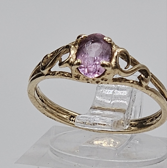 Vintage 10k Solid Yellow Gold Amethyst Ring 5.25 Pinky Filigree Unique Lilac Gem - Picture 4 of 7